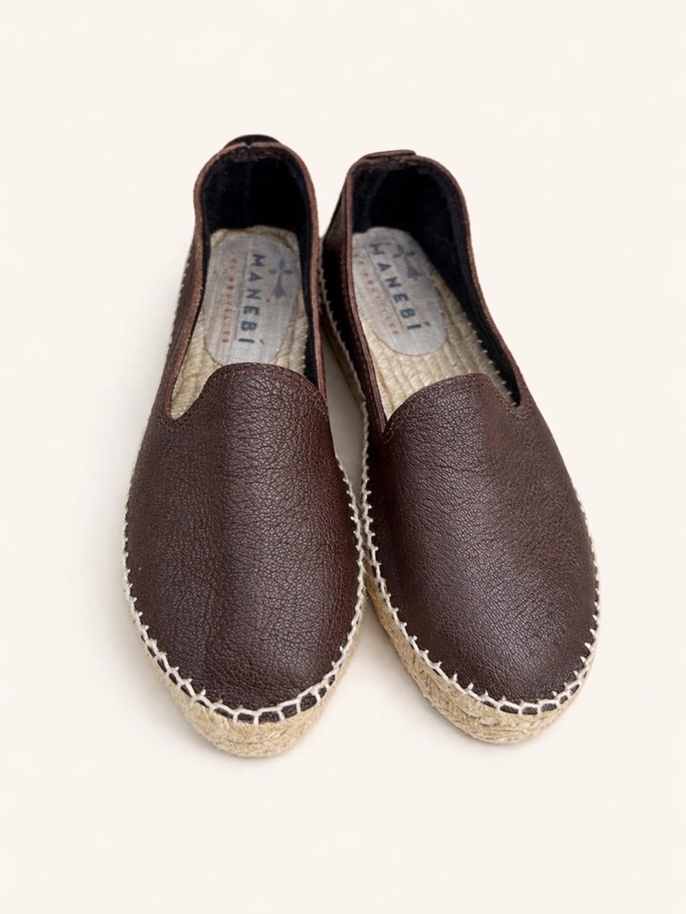 Manebi Brown Leather Espadrilles Slip On Flats Jute Sole EU 36 US 5-5.5